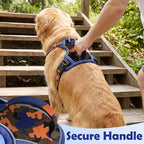 Funfox Dog Harness No Pull, Adjustable Pet Vest Harness, Super Soft Material with Vertical Handle Easy Control, Reflective Night Walking, 2 Leash Clips for Large Dogs, Camo Orange, L