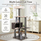 PETSITE 59.5 Inches Modern Cat Tree, Multi-Level Cat Tower with Scratching Posts, Large Condo with Removable Pad, Cushioned Soft Top Perch, and Interactive Dangling Ball (Grey)