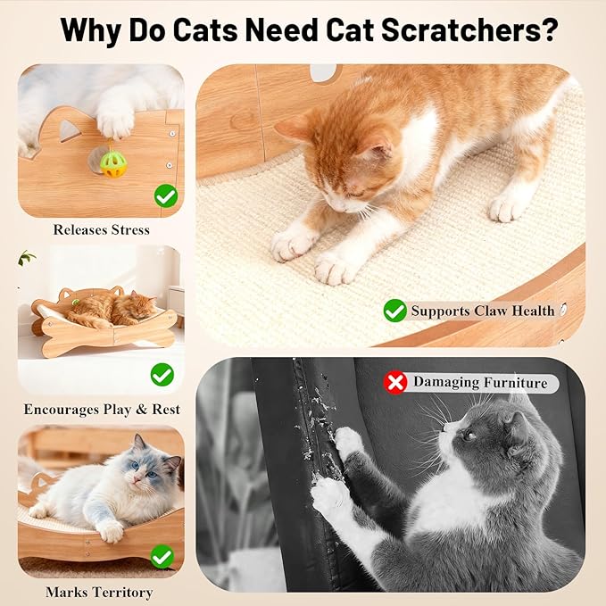 Sisal Cat Scratcher Bed, Natural Cat Scratching Lounge Chair with Sturdy Solid Wooden Frame, Cat Couch Bed & Furniture Protector, Cat Scratch Pad for Indoor Cats and Kittens