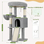 Globlazer 45" Cat Tree for 2-3 Medium Cats, Multi-Level Cat Tower with Scratching Board for Kittens and Senior Cats, Condo & Hammock Space Saving Cat Tower, F45, Light Gray