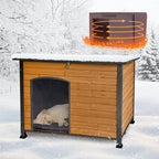 Feral Dog Heated House Outdoor,Anti Bite Iron Frame Dog Kennel,Wood Warm Pets Home,Insulated Weatherproof Outside Shelter for Feral Animal (43.3" (L) x 29.4" (W) x 33.4" (H)-Brown-in)