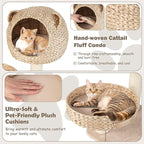 Giantex Wooden Cat Tree, 48 inches Cat Tower with Cattail Condo, Cat Bed, Hammock, Rotatable Jingling Balls, Natural Sisal Scratching Posts, Removable Cushion, Multi-Level Kitten Activity Center