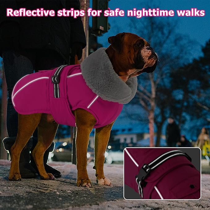 Dogcheer Dog Coat with Pocket, Waterproof Dog Jacket with Adjustable Buckle, Reflective Puppy Winter Coat Warm Turtleneck Fleece SnowJacket for Small Medium Large Dogs - Pink S