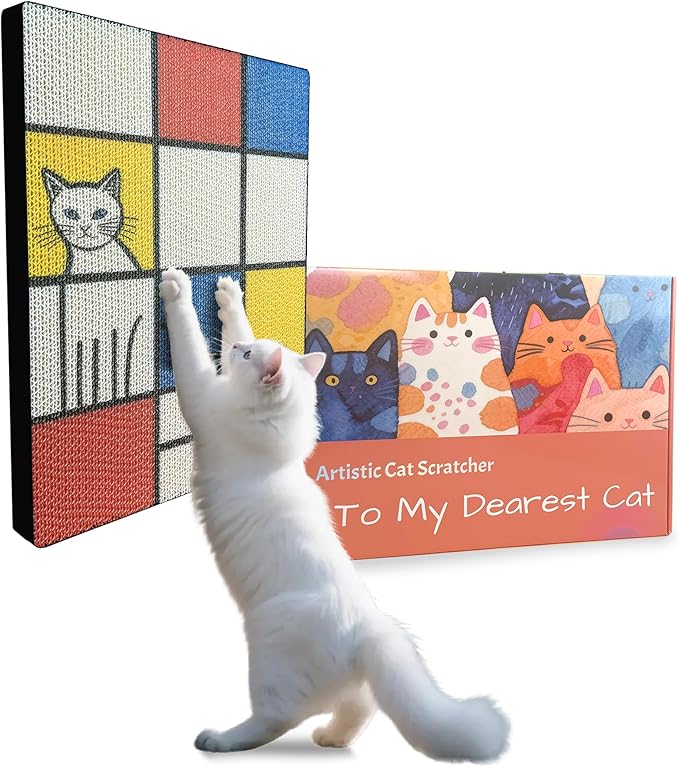 Art Cat Scratching Pad,Wall Scratcher for Indoor Cats - 16.54x11.81x1.18 Inches, Double-Sided Use, Cat Cardboard Scratcher Fits All Breeds & Sizes, Easy to Install,Cat Gifts