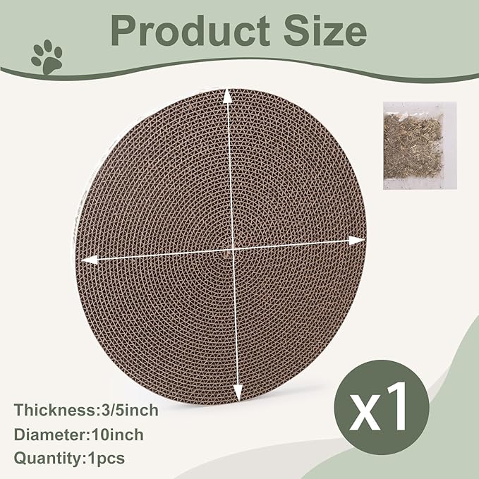 Round Cat Scratcher Pad 10 Inch Diameter - 3/5 Inch Thick Cardboard Refill, Universal for Round Scratching Posts, Standalone for Indoor Cats (1 PCS)