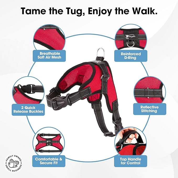 No Pull Reflective Adjustable Dog Harness With Handle- Comfortable Soft All Weather Mesh, Easy On Puppy Harness For Small Medium and Large Dogs (Red) X-Small