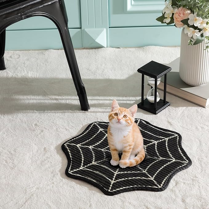 Self Adhesive Sisal Cat Scratch Pad for Wall or Couch, Trimmable Furniture Protector Mat with Strong Backing, Durable Cat Scratcher for Indoor Cats Activity Play(Spider Web)