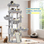 Hey-brother Cat Tree Tower, Scratching Posts with Extra Large Platform and Basket, Specious Condo, 2 Cozy Hammocks, Scratch Board for Indoor Adult Cats, Maine Coon 71.7 inches, Light Gray MPJ080W