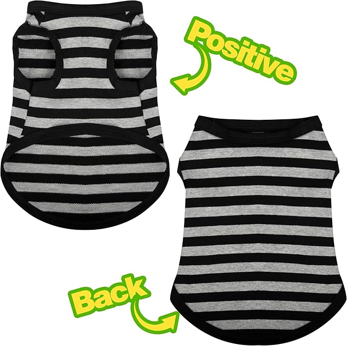 Paiaite 3-Piece Striped Shirt Set - Light Color Cotton Sleeveless Puppy Dog Shirts & Sweatshirt for Small & Medium Dogs (XS)