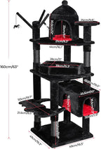 BEWISHOME Heavy Duty Cat Tree, 63 in Large Cat Trees Gothic Cat Tower with Coffin Bed, Cat Houses with Scratching Posts for Large Cats 20 lbs+, Tall cat Condos, Black & Red MMJ96R