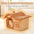 Jiupety Bear Cat Houses for Indoor Cats, Chimney Cute Cat Bed Cave, Enough Interior Space, Cartoon Soft Pet House Up to 3-15 lbs Puppy, Brown