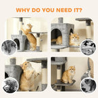PawHut Cat Tree, 80" Large Cat Tower for Indoor Kittens with 2 Spacious Condos, Sisal Scratching Posts, 2 Hanging Balls, Comfy Hammock, Perches, Bed, Dark Gray