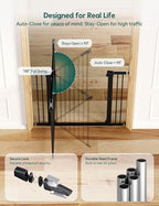 Babelio Baby Gate for Doorways and Stairs, PressGuard P7 Auto Close Dog Gate, 36" Tall Easy Install Pressure Mounted, fits for 29-43" Doorway, Safety Gate Door for Child and Pet, Black