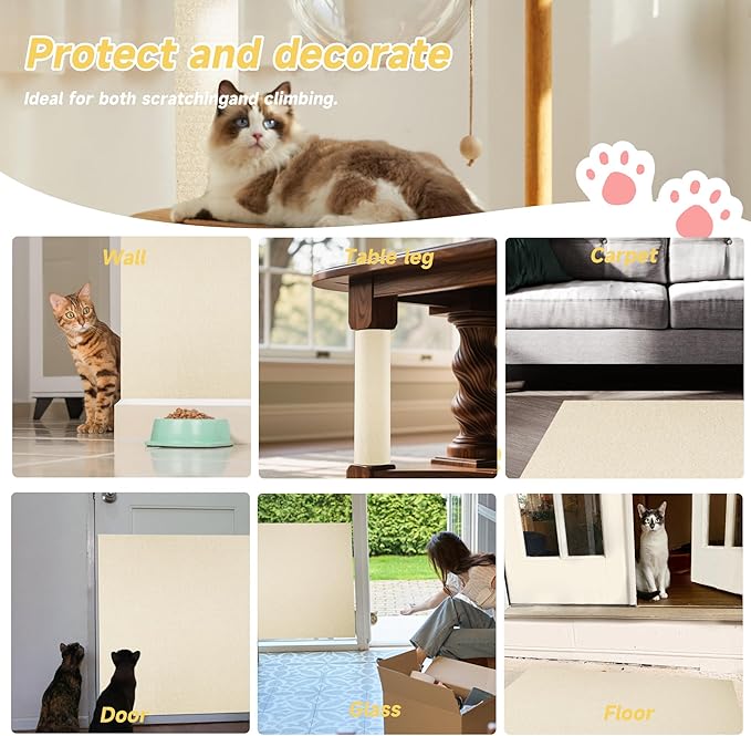 Cat Scratch Furniture Protector, 78.7''x15.8'' Trimmable DIY Self-Adhesive, Durable Corner Scratcher Couch Protectors from Cat Claws for Sofa, Tree Shelves & Scratching Posts (Khaki)