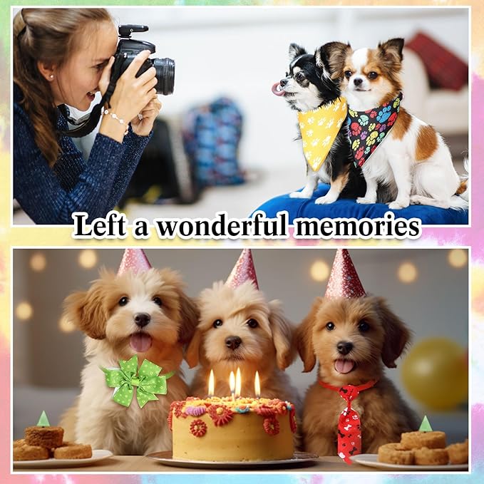 Hosuly 50 Pcs Paw Bone Print Dog Bandana Collar Set Value Package Includes Dog Bow Tie Necktie Collar Pet Scarf Bow Flowers Hexagonal Bowtie Cat Grooming Accessories for Pet Festival Photography