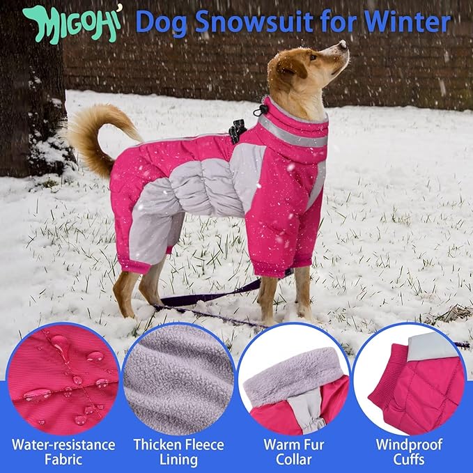 MIGOHI Full Body Dog Coat - Warm Reflective Large Dog Winter Coat with Harness,Turtleneck Fleece Jacket for Dogs,Four-Leg Windproof Puffer Jackets Snowsuit with Zipper for Small Medium Large Dogs,3XL