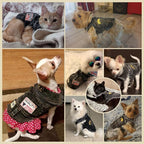 Cool Dog Jean Jacket Small Puppy Outfits Frenchie Clothes Denim Coats for Small Medium Dogs Cats Boys Girls Pet Vest Dog Shirt Clothing Doggy Costume (Black Print, L（Suggest 9-12 lbs）)