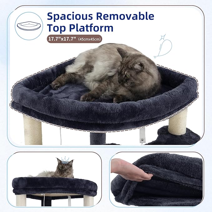 Corner Cat Tree for Indoor Cats, Cat Tower with All Sisal Scratching Posts, Multi-Level Cat Condo wth 2 Large Cat Caves, Big Top Perch, 2 Hanging Baskets, Sisal Ramp, Drak Gray GCT035G
