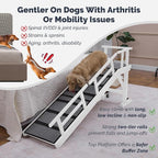 Dog Ramp for Bed or Couch, Wooden Pet Ramp with 20° Gentle Slope, Removable Side Rails, Non-Slip Surface, Top Platform & Wheels, Safe Bed Ramp for Small, Large & Senior Dogs, 60" Long, White