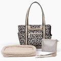 Cleverpup Transit Tote Dog Carrier for Small Dogs up to 8 lbs, 16x11x8 Soft-Sided 4-Pc Set with Waterproof Base, Plush Insert, Food Pouch, Mesh Head Opening - Small, Leopard