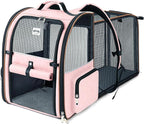 Lekebobor Large Cat Backpack Carrier Expandable Foldable Pet Carrier Backpack for Small Dogs Puppy Medium Cats Fit Up to 18 Lbs for Travel, Hiking,Pink