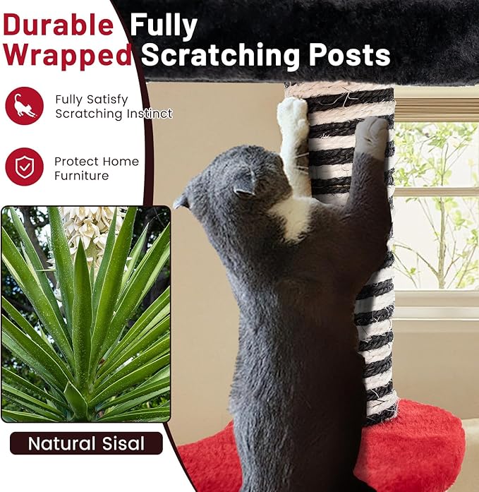 Tangkula Gothic Cat Tree, 52 Inch Black Cat Tower with Coffin Bed, Condo, Sisal Scratching Posts, Pompom Bat-Shaped Ball, Halloween Pet Furniture, Spooky Goth Cat Tree for Indoor Cats
