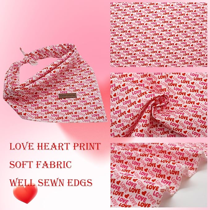 Elegant little tail Dog Bandana, Valentine's Day 1PC Washable Dog Scarf Female or Male Square Bib Kerchief Scarf Adjustable Pet Bandana for Medium Large Dogs