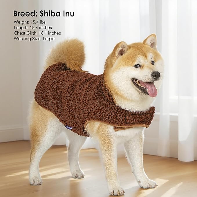 cyeollo Dog Coats Fleece Furry Reversible Turtleneck Sweater Thick Dog Jackets for Winter Warm Clothes Cold Weather Coats for Small Dogs Brown Apparel