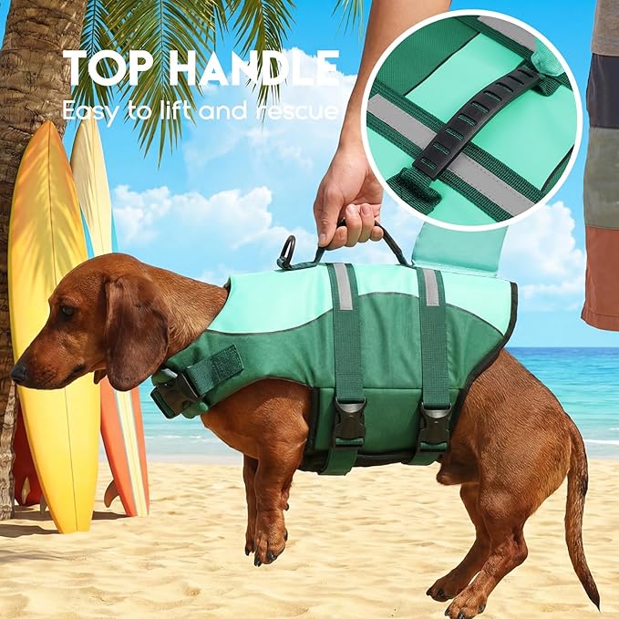 ASENKU Dog Life Jacket - Pet Safety Vest for Swimming & Boating, Shark Life Jacket with Floatation, Dog Lifesavers Swimsuits for Small Medium Large Dogs (MintMix, XL)