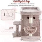 Heybly Cat Tree, 25.6-inch Cat Tower with Spacious Top Perch for Large Cats, Stair-Style Cat House Furniture with Dual-Layer Condos, Sisal Scratching Posts, Cozy Basket & Pompom, Muchroom HCT204SMU