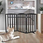 Freestanding Dog Gate Indoor,Doggie Gate Foldable Pet Gates for Doorways,Stairs or Hallways, Wooden Black Pet Gate for the House, Pet Fence with Support Feet Included,32 "Height-3 Panels