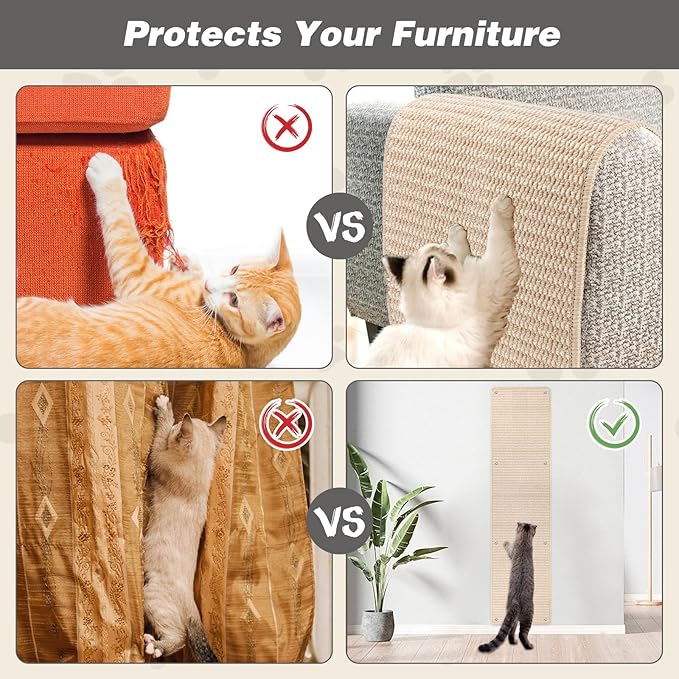 FHTONGE 71x15.8 Thickened Cat Wall Climbing Carpet with 16 Fixed Nails, Extra Large Tall Cat Scratch Pad for Wall, Wall Mounted Climbing Cat Scratcher for Furniture Couch Sofa Protector(Oat Color)