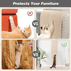 FHTONGE 71x15.8 Thickened Cat Wall Climbing Carpet with 16 Fixed Nails, Extra Large Tall Cat Scratch Pad for Wall, Wall Mounted Climbing Cat Scratcher for Furniture Couch Sofa Protector(Oat Color)