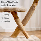 Natural Wood Cat Tree for Indoor Cats Large Adults, 33in Modern Cat Tree Tower with Super Soft Plush Cat Bed & Perch, Sisal Scratching Posts and Hanging Plush Ball, Soft Khaki