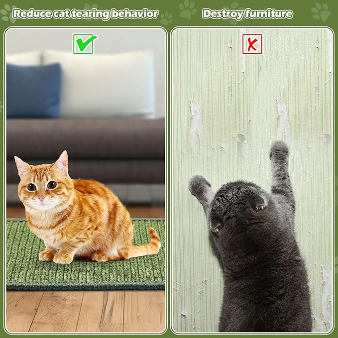 4 Pcs Cat Scratcher Mat Sisal Scratch Mats Horizontal Floor Scratching Pad Rug Sisal Fabric Cat Scratch Mat for Protecting Carpets Sofas and Cat Grinding Claws Green 11.8" x 15.7"
