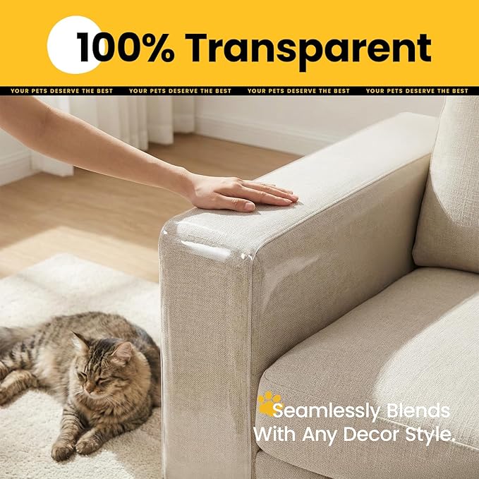 Cat Scratch Furniture Protector-12 Pack Single Side Couch Protector, Clear Anti Cat Furniture Protector,Training Tape, 12 Pack+ 52 Pins