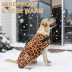 BEAUTYZOO Dog Winter Coat for Large Dogs Waterproof, Warm Reflective Great Dane Oxford Canvas Jacket, Fleece Dog Cold Weather Coats Windproof for Female Male Dogs, Leopard L