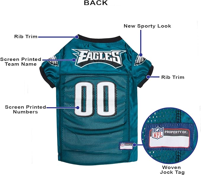 Pets First NFL Philadelphia Eagles Dog Jersey, Size Large, Football Shirt Costume for Pet, Dog Sports T-Shirt, NFL Team Clothing for Cats, Licensed Pet Apparel Available in 7 Sizes and 32 Teams