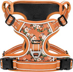 HEELE Dog Harness, No Pull Adjustable Padded Reflective Harness for Small Medium Large Dogs with Handle for Walking Training, Flower-Orange,XL