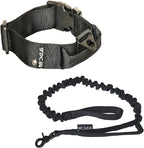 FDC Dog Tactical Collar with Leash Bungee Handle Heavy Duty Training Military Army Molle Width 1.5in Plastic Buckle TAG Hole Medium Large M, L, XL, XXL (M: Neck 12" - 14", Black)