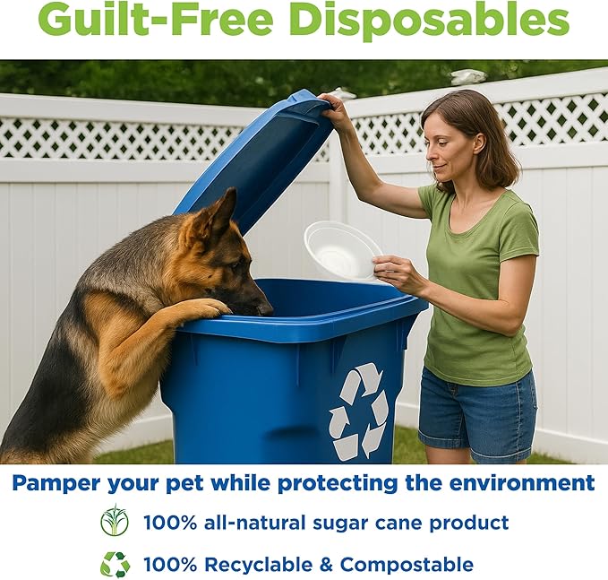 Kinn Kleanbowl Disposable Dog Food Bowls, 8 oz (Pack of 50) - Frame System Refills, Use for Travel, Boarding, or Crate, Compostable Pet Travel Bowl, No Plastic, Leakproof, Portable Dog Dish