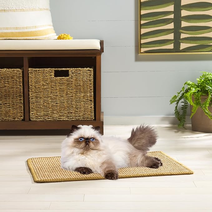 SAFAVIEH Cat Scratch Mat Pad Collection, 12" x 16", Brown, Sisal & Jute Boucle Weave, Velcro & Slip Resistant Backing