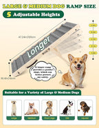 Dog Ramp Dog Stairs for Large Dogs Foldable Dog Ramp with 5 Adjustable Heights from 13.98'' to 27.56" Wood Pet Ramp with Non Slip Carpet Portable Puppy Ramp for Couch, Sofa, Bed, Car