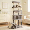 Cat Tree, 66 Inches Modern Cat Tower for Indoor Cats, Multi-Level Tall Cat Tree for Large Cats with Sisal-Covered Scratching Posts, Padded Platform, Hammock, and Condo, Grey