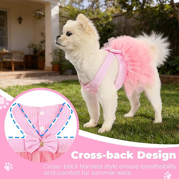 Dog Dress, Fashion Puppy Tutu Princess Dresses for Small Dogs Girl, Sweet Skirt with Dog Bowknot Clips, Spring Dog Cat Clothes Pet Apparel (Pink Dress Tutu, Small)