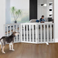Freestanding Dog Gate Indoor,Doggie Gate Foldable Dog Gates for Doorways,Stairs or Hallways, Wooden White Pet Gate for The House, Pet Fence with Support Feet Included,24 "Height-3 Panels