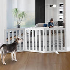 Freestanding Dog Gate Indoor,Doggie Gate Foldable Dog Gates for Doorways,Stairs or Hallways, Wooden White Pet Gate for The House, Pet Fence with Support Feet Included,24 "Height-3 Panels