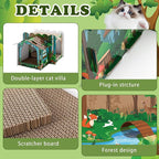 2 Story Cardboard Cat House with Scratcher Pad for Small Kitten,17x12x10 Multi Level Durable Cat Condo & Villa for Bunny Rabbit Small Animals Christmas Birthday Gift(17x12x10,Forest)