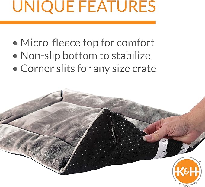 K&H Pet Products Self-Warming Crate Pad, Warming Dog Bed, Machine Washable Dog Mat, Gray X-Small 14 X 22 Inches (Pack of 2)