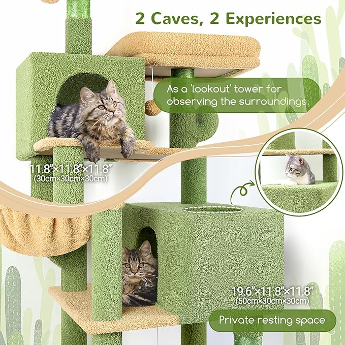 Globlazer Cactus Series Combination 76-inch Tall Cat Tower for Indoor Cats and 30-inch Scratching Post for Cats